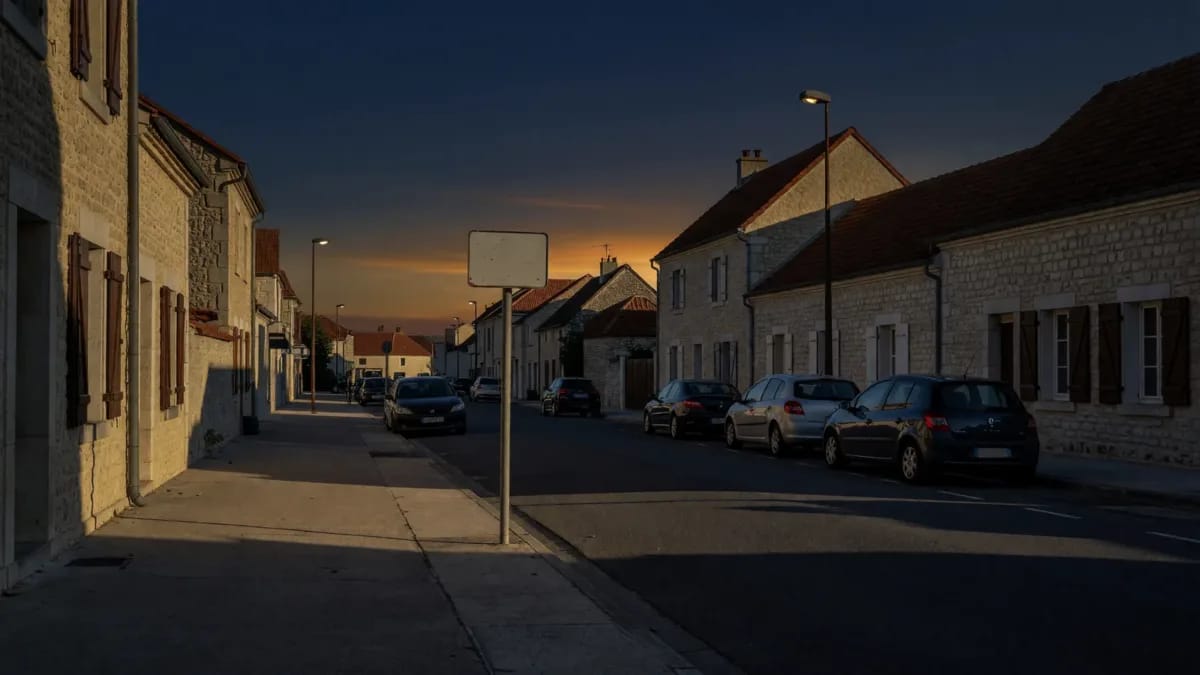 Route de campagne au crépuscule, illustration d'un rendez-vous fixé en soirée