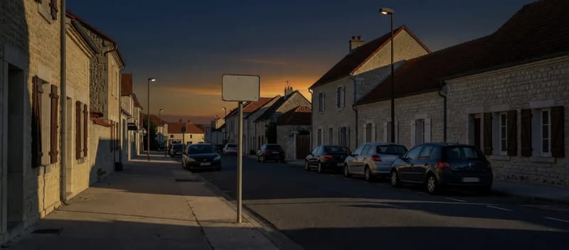 Route de campagne au crépuscule, illustration d'un rendez-vous fixé en soirée